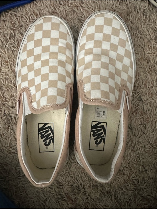 Vans Shoes - Vans Slip-On Checkerboard Sneakers in Beige and White